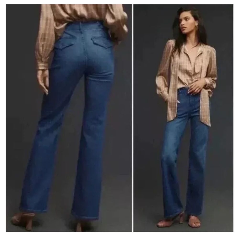 NWT Anthropologie Pilcro High Rise Bootcut Jeans Sz 25 Flap Pockets Belt Retro